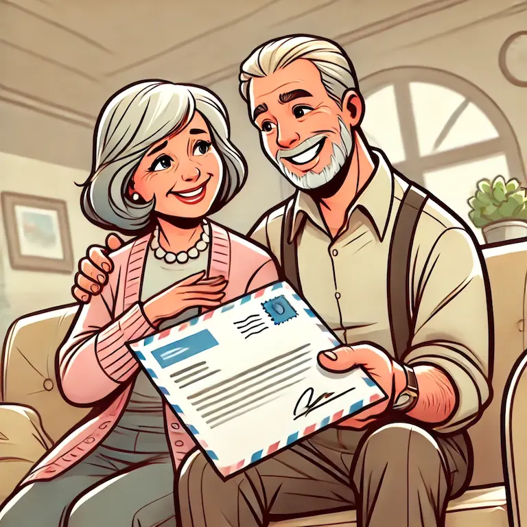 A humorous image featuring an older couple in a playful scenario related to privacy.